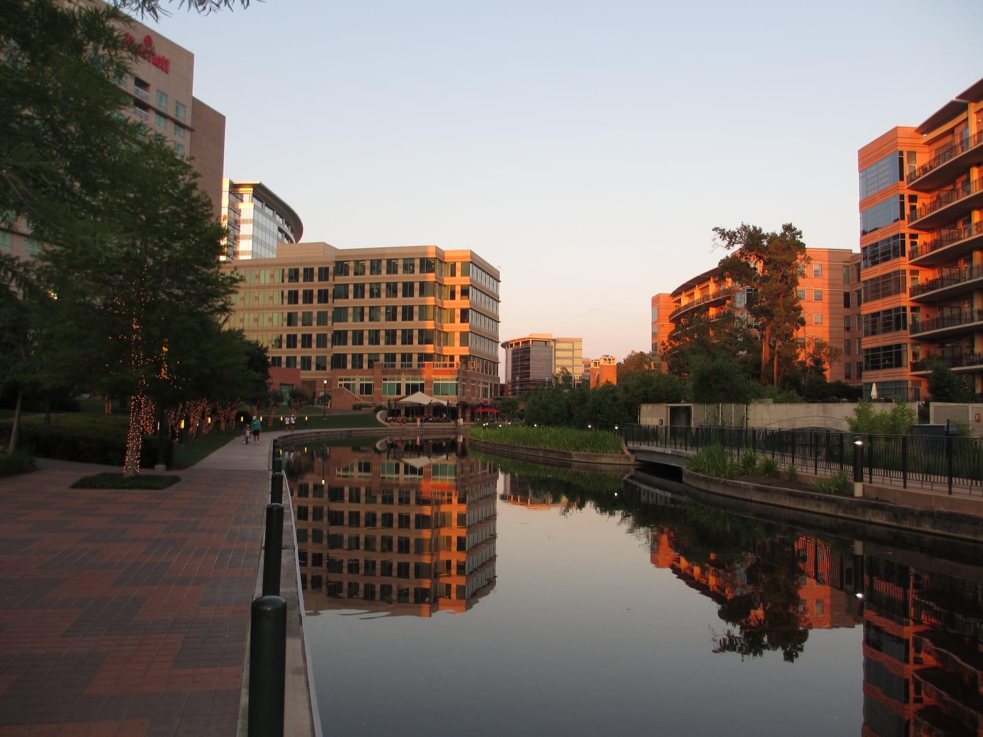 The Woodlands Waterway at sunset